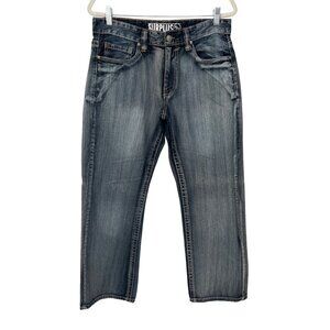 Surplus Jeans Size 34x32 Faded Blue Mid Rise Straight Leg Pockets Denim Cotton